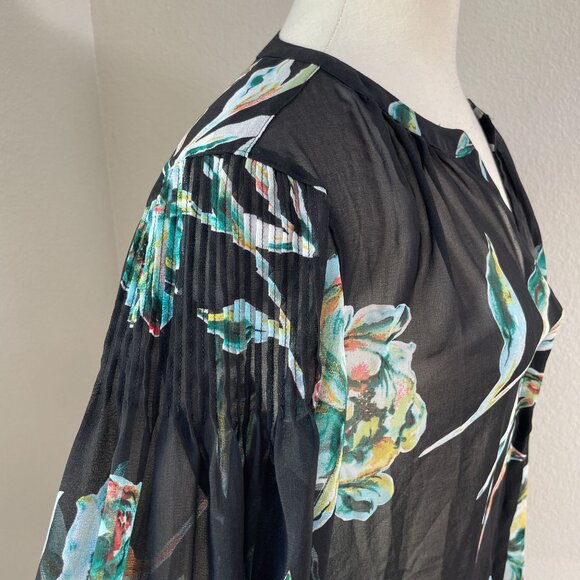 Chicos Womens 10 Blouse Sheer Black Floral Long Sleeve Button Up Shirt Top - Picture 3 of 11